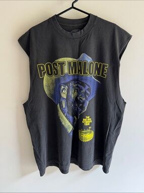 nwot posty co post malone big ass stadium tour 2025 washed black grey cutoff xxl